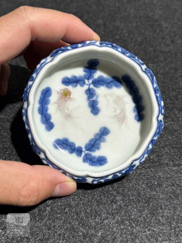 清中期 青花釉里红鱼藻纹陶公洗 - 图4